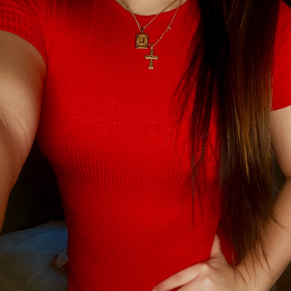 Vibrant Red Ribbed Top